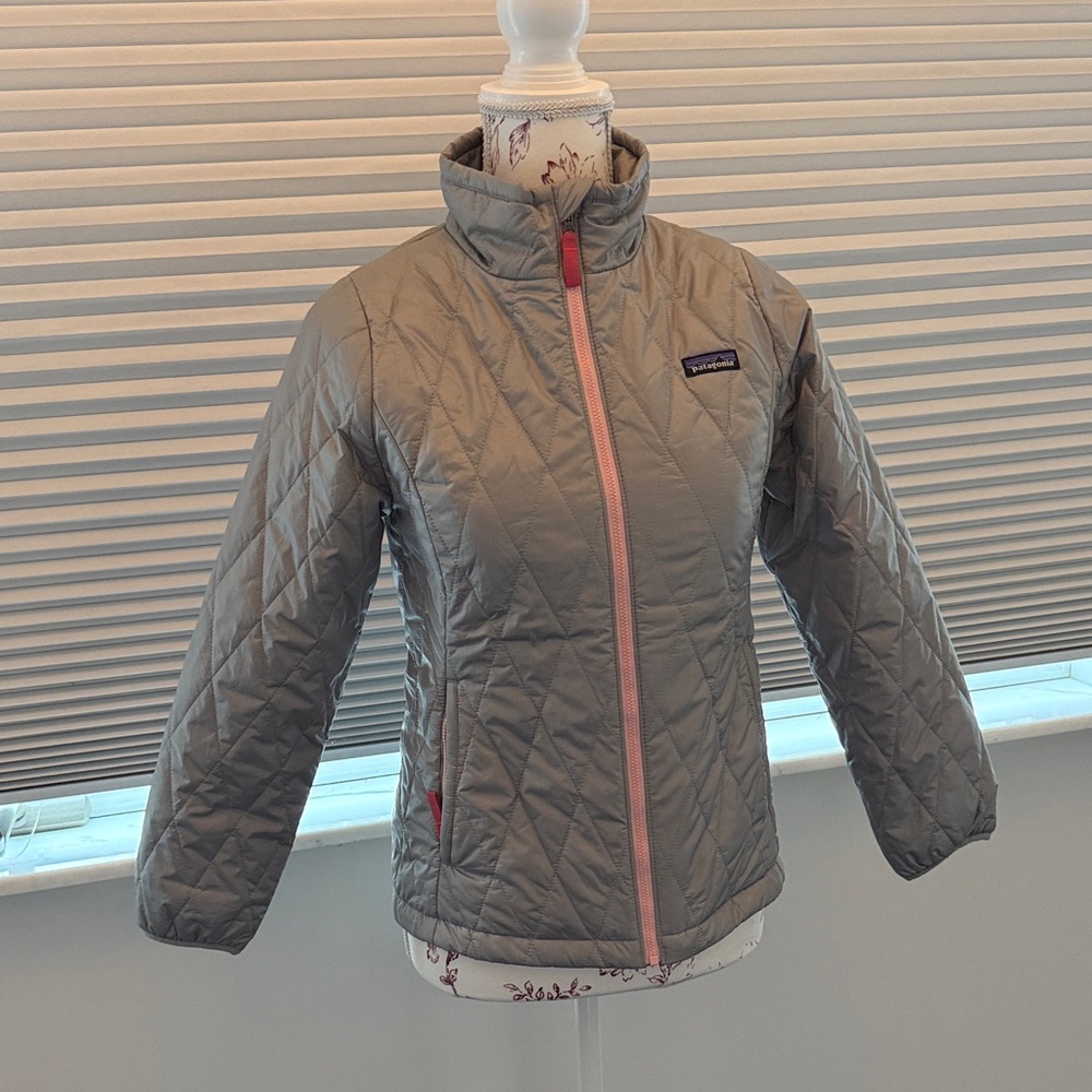 Patagonia Quilted Jacket in Gray with Pink Accents